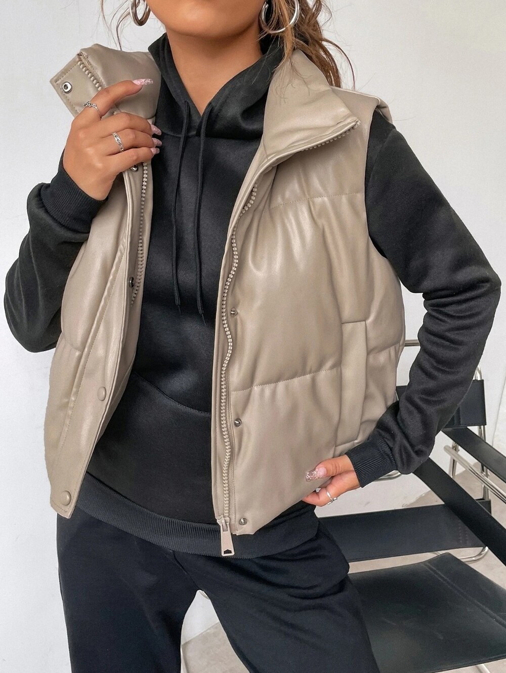 Matte Cream Puffer Women's Vest Size L